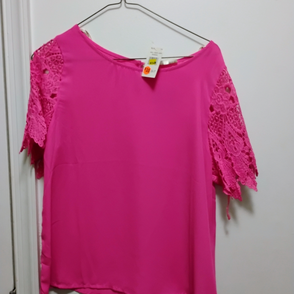 Elegant Pink Lace Sleeve Women's Top